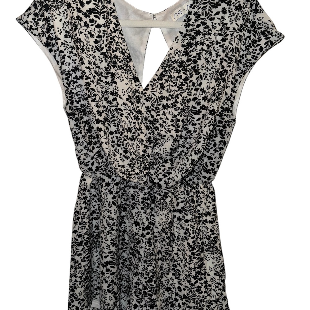 Elegant Black and White Floral Romper